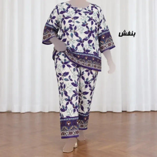 ست بلوز شلوار نخی زنانه و دخترانه فری سایز چهارفصل